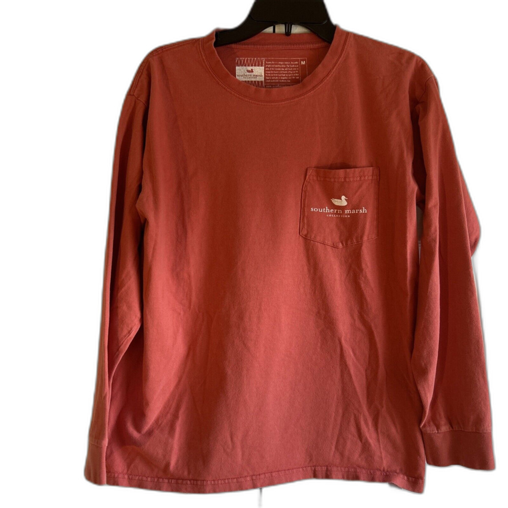 Southern Marsh Regatta Long Sleeve Pocket Tee Orange Collection Adult Size M